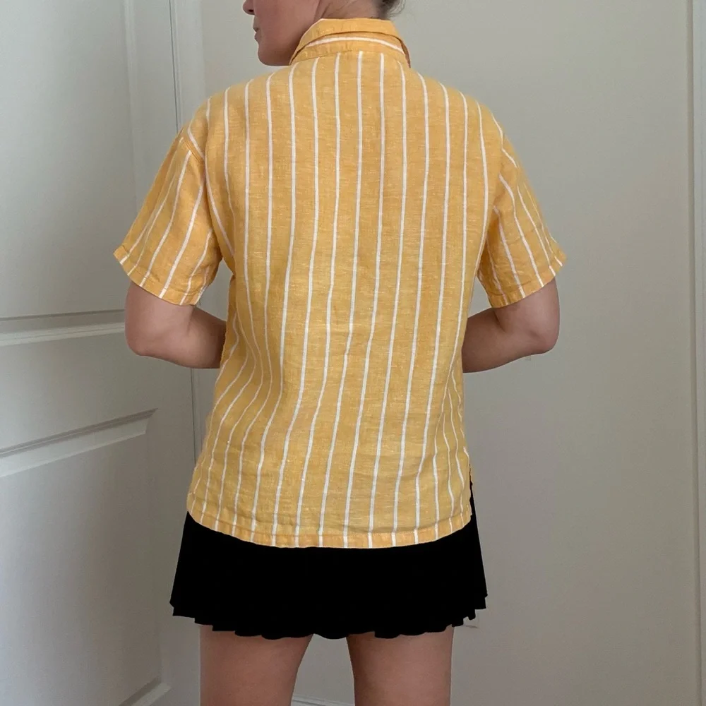 Yellow Striped Button-Up Women's Top - Picture 5 of 8